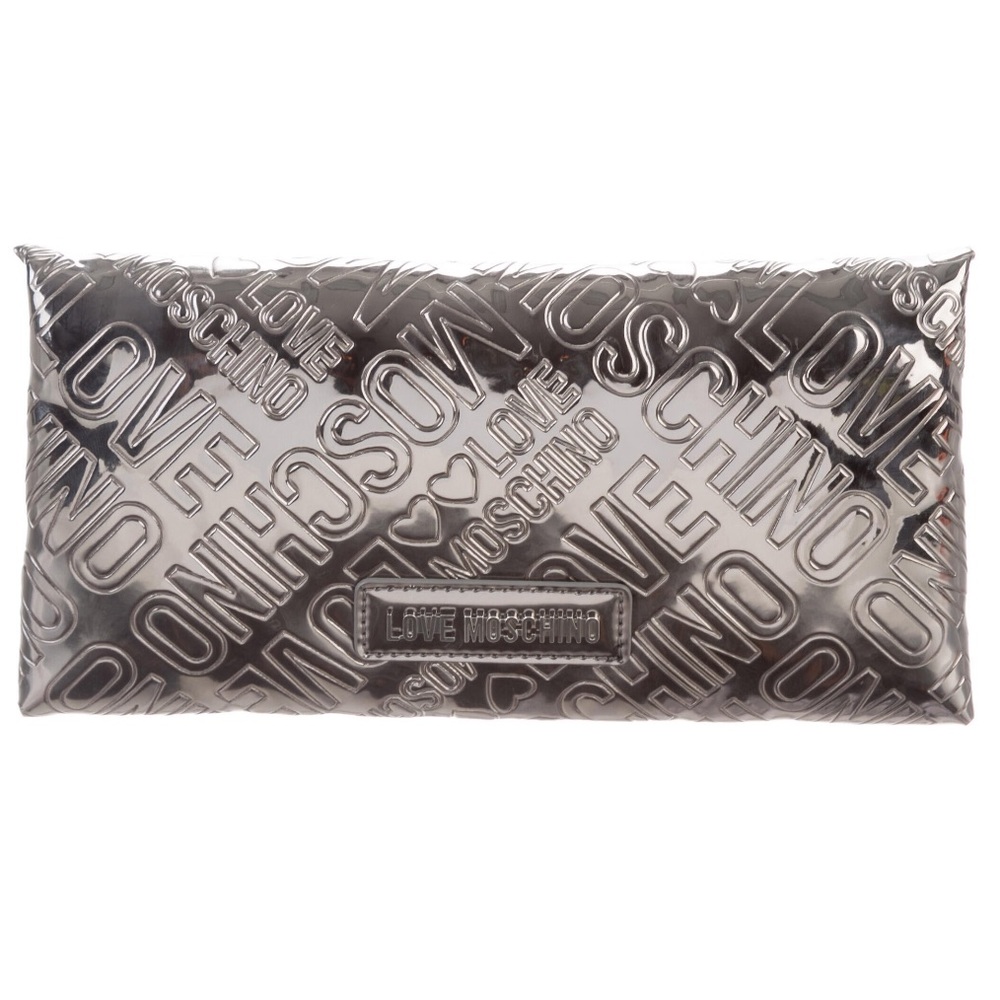 Love Moschino Metallic Silver Wallet Logo Continental